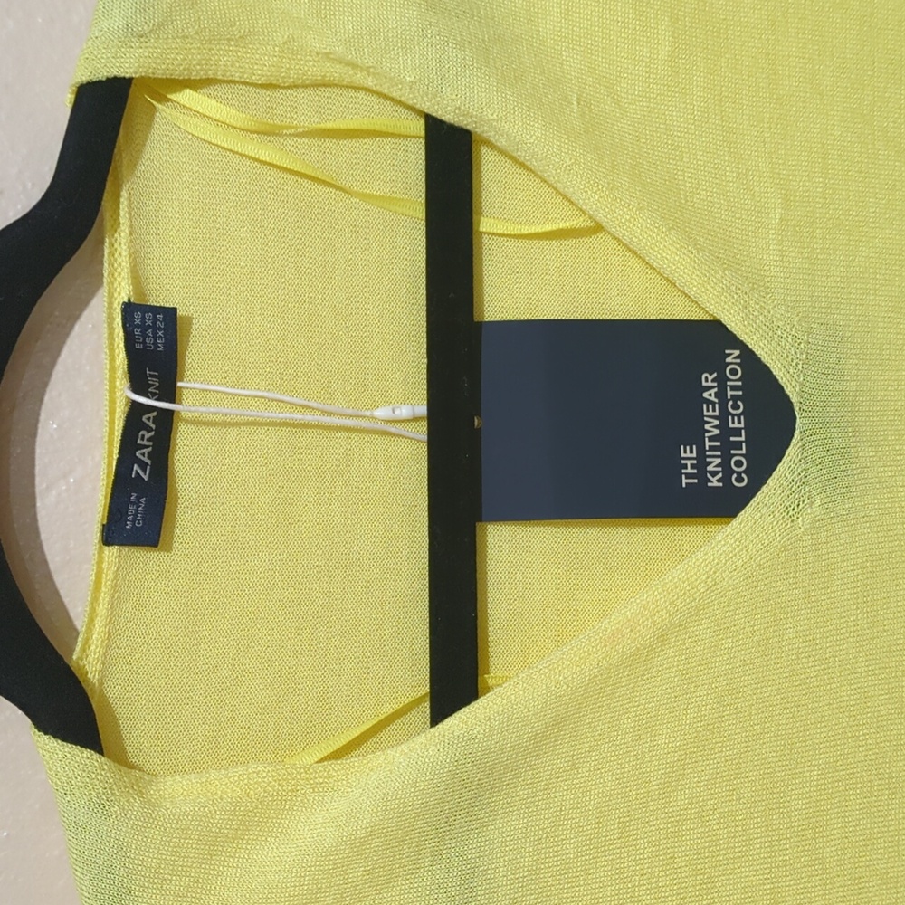 Zara Knit Top Yellow V Neck Women's Size XS - Picture 4 of 8